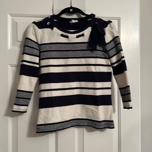 Preowned Maison Jules Striped navy white 3/4 length sleeve top bow size …